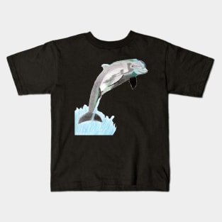 Dolphin Jumping Above the Waves- Bright Red Kids T-Shirt